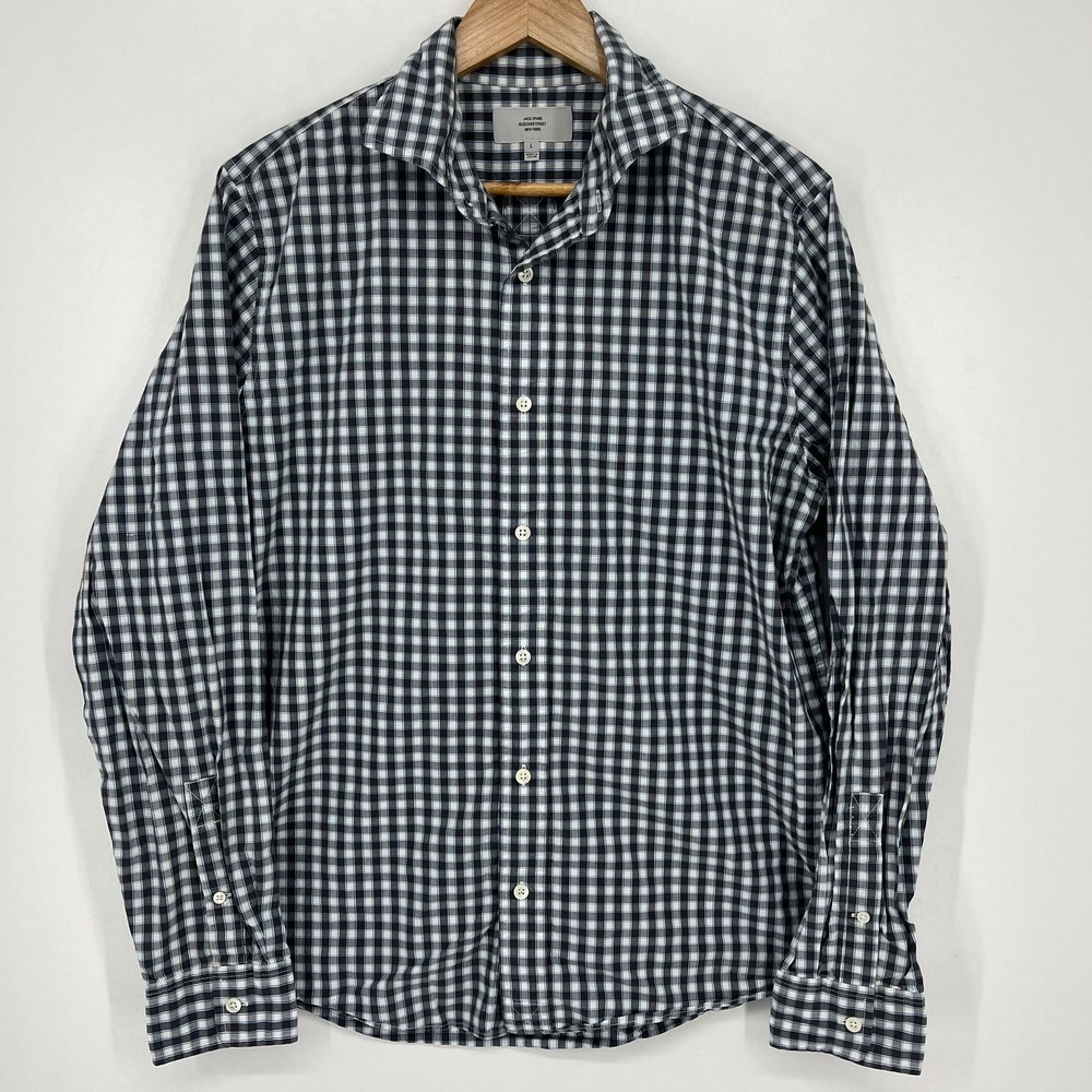Jack Spade Bleecker Street Mens Navy Blue Gingham Check Cotton Shirt Size L